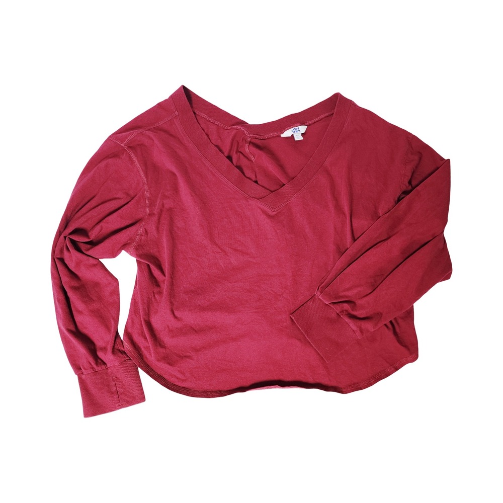 JoyLab Womens XXL Berry Red V-Neck Long Sleeve Cropped Activewear Top Thumbholes